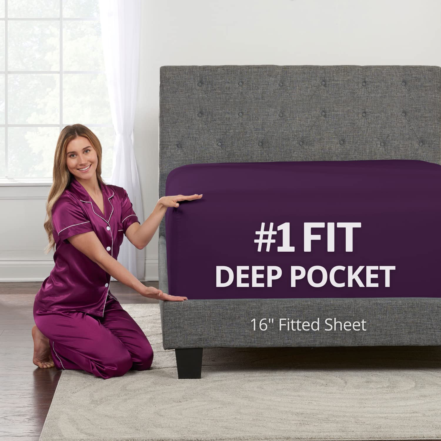 Dealuxe California King Fitted Sheet Deep Pocket - Real 16In Cal King Fitted Sheet Fit Perfectly 14In-18In Deep Mattress & Toppe